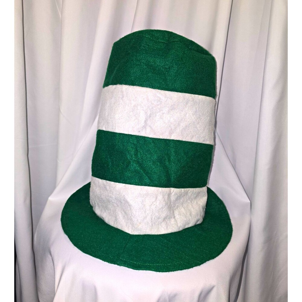 Green & White Striped Felt Stovepipe Top Hat Lightweight One Size Leprechaun